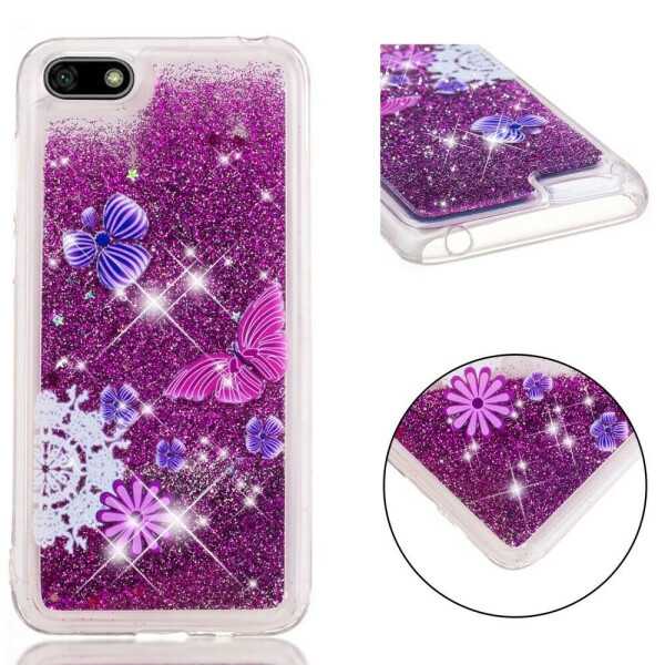 

Силиконовый (TPU) чехол Deexe Liquid Glitter для Huawei Y5 2018 / Y5 Prime 2018 / Honor 7A - Purple Butterfly