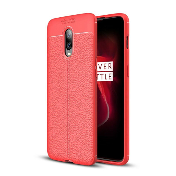 

Защитный чехол Deexe Leather Cover для OnePlus 6T - Red