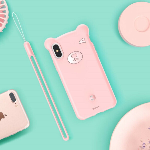 

Силиконовый (TPU) чехол BASEUS 3D Bear для Apple iPhone XS - Pink