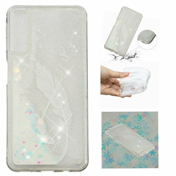 

Силиконовый (TPU) чехол Deexe Liquid Glitter для Samsung Galaxy A70 (A705) - White Feather