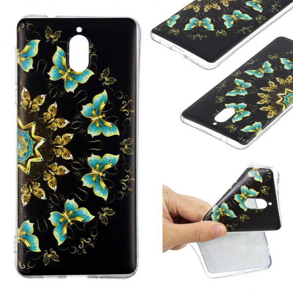 

Силиконовый (TPU) чехол Deexe Pretty Glossy для Nokia 3.1 / Nokia 3 2018 - Gold and Blue Butterflies