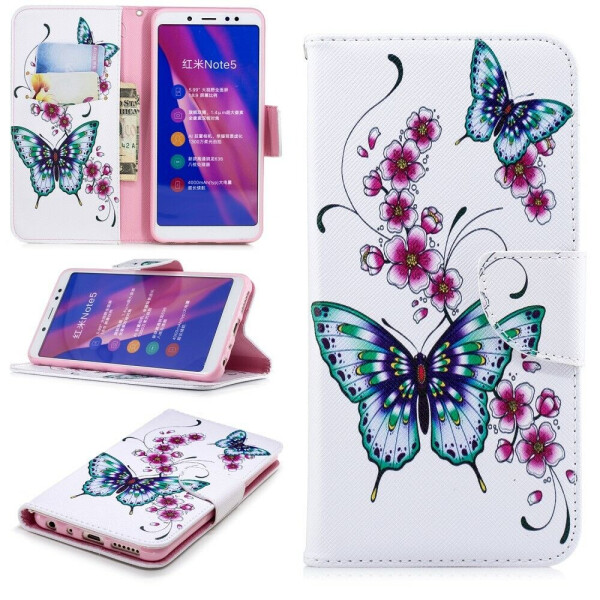 

Чехол-книжка Deexe Color Wallet для Xiaomi Redmi Note 5 / Note 5 Pro - Butterfly and Flower