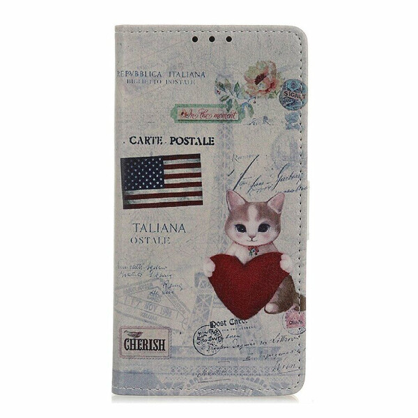 

Чехол Deexe Life Style Wallet для Xiaomi Redmi 7A - US Flag and Cat Holding Heart