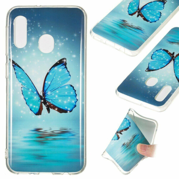 

Силиконовый (TPU) чехол Deexe LumiCase для Samsung Galaxy A20e - Blue Butterflies