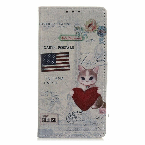 

Чехол Deexe Life Style Wallet для Nokia 2.2 - US Flag and Cat Holding Heart