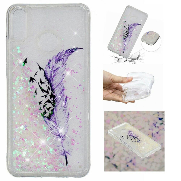 

Силиконовый (TPU) чехол Deexe Liquid Glitter для Huawei Honor 8X - Purple Feather