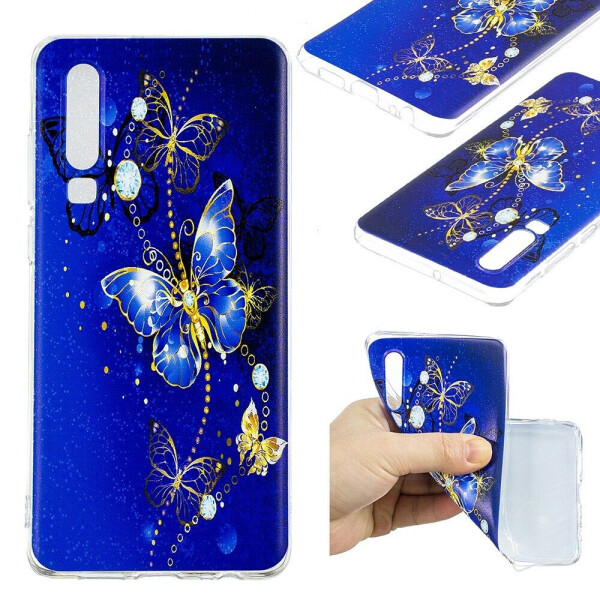 

Силиконовый (TPU) чехол Deexe Pretty Glossy для Huawei P30 - Blue Butterflies
