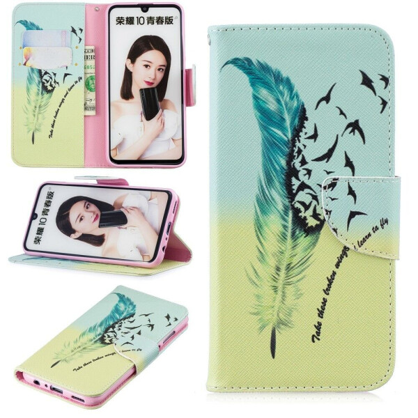 

Чехол-книжка Deexe Color Wallet для Huawei Honor 10 Lite / P Smart (2019) - Feather Pattern