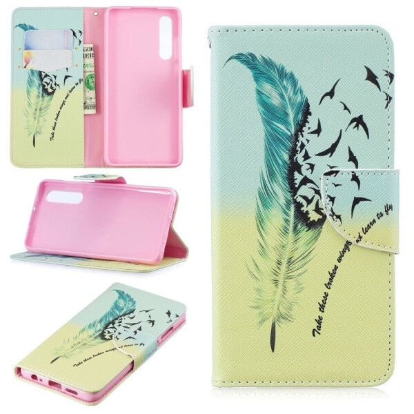 

Чехол-книжка Deexe Color Wallet для Huawei P30 - Feather Pattern