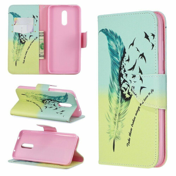 

Чехол-книжка Deexe Color Wallet для Nokia 3.2 - Feather Pattern