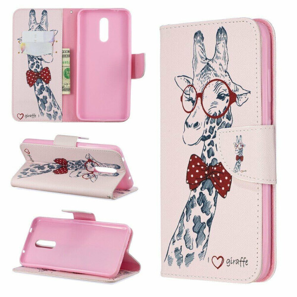 

Чехол-книжка Deexe Color Wallet для Nokia 3.2 - Adorable Giraffe Wearing Glasses
