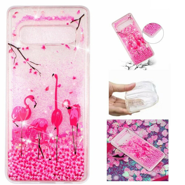 

Силиконовый (TPU) чехол Deexe Liquid Glitter для Samsung Galaxy S10 - Flamingos