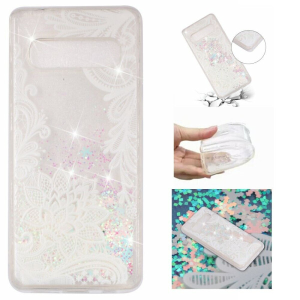 

Силиконовый (TPU) чехол Deexe Liquid Glitter для Samsung Galaxy S10 - Lace Flower