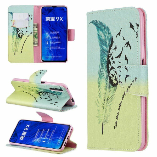 

Чехол-книжка Deexe Color Wallet для Huawei P Smart Pro / Honor 9X (for China) - Feather Pattern