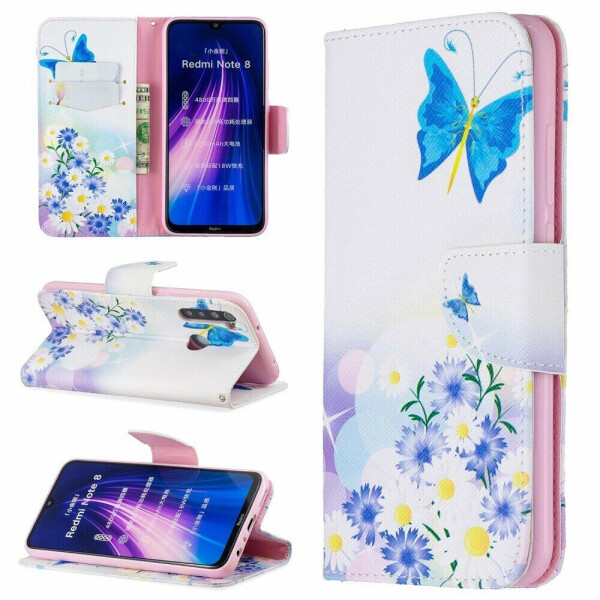 

Чехол-книжка Deexe Color Wallet для Xiaomi Redmi Note 8 - Flower and Blue Butterfly