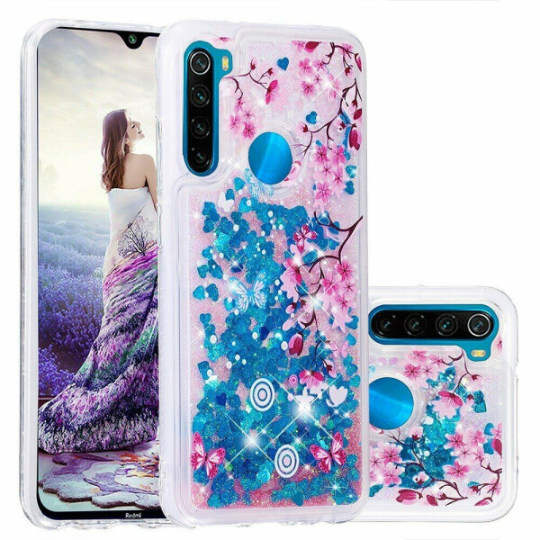 

Силиконовая (TPU) накладка Deexe Fashion Glitter для Xiaomi Redmi Note 8 - Blue/Peach Blossom