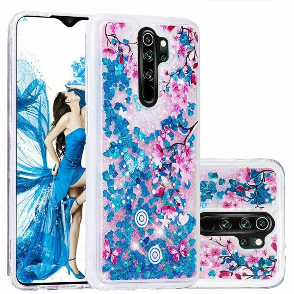 

Силиконовая (TPU) накладка Deexe Fashion Glitter для Xiaomi Redmi Note 8 Pro - Blue/Peach Blossom