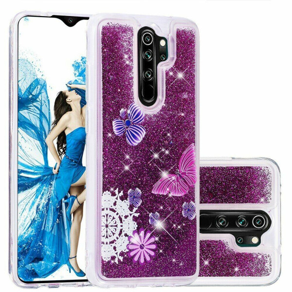

Силиконовая (TPU) накладка Deexe Fashion Glitter для Xiaomi Redmi Note 8 Pro - Purple/Butterfly and Flowers