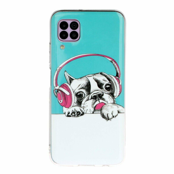 

Силиконовый (TPU) чехол Deexe LumiCase для Huawei P40 Lite - Pug Wearing Headphone