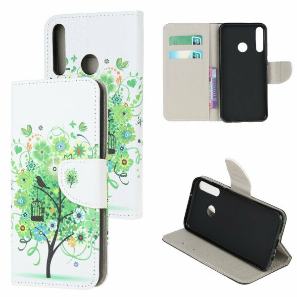 

Чехол-книжка Deexe Color Wallet для Huawei P40 Lite E - Green Flower Tree