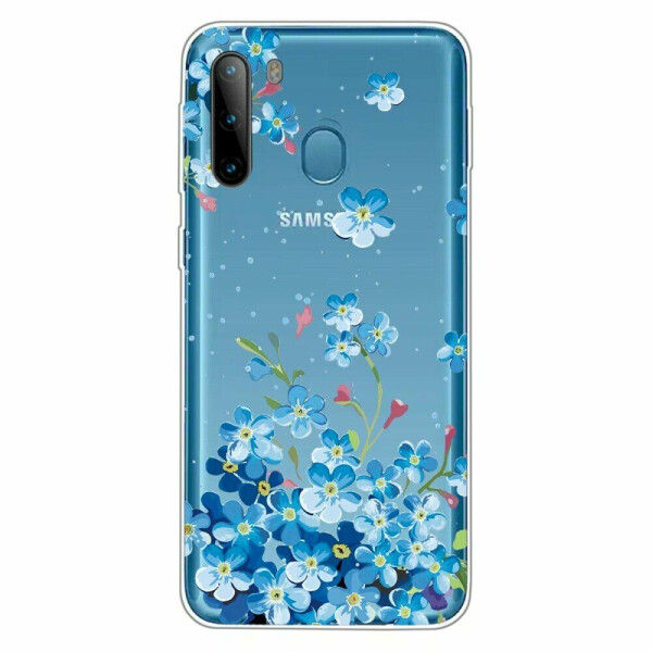

Силиконовый (TPU) чехол Deexe Pretty Glossy для Samsung Galaxy A21 (A215) - Blue Flowers