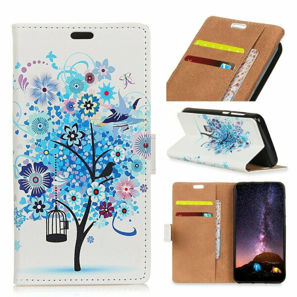 

Чехол Deexe Life Style Wallet для Nokia 5.3 - Blue Flowers Tree Birdcage