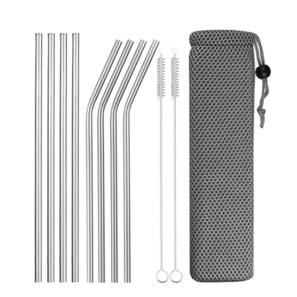 

Многоразовые Трубочки ComShop Металлические 8 шт (4 прямые + 4 изогнутые) + Чехол + 2 Ершика