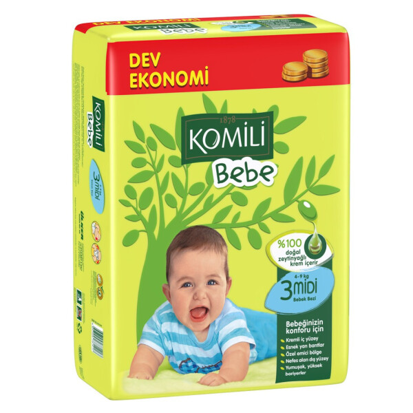 

Подгузники Komili Bebe - JUMBO MİDİ - с Оливковым Маслом (4-9 кг) 45 шт (Турция)