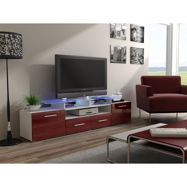 

Тумба под ТВ Evora Cama Белый матовый + Бордовый глянец