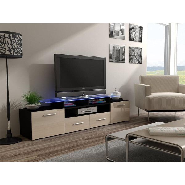 

Тумба под ТВ Evora Cama Черный матовый + Кремовый глянец