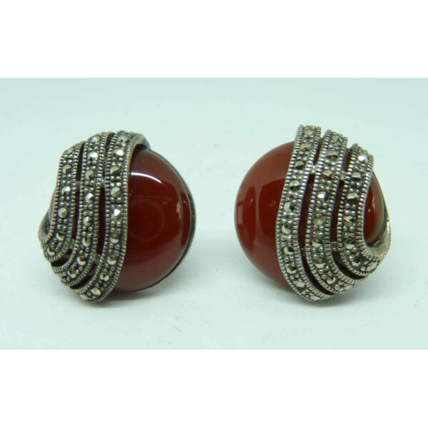 

Серьги VipCold серебро 925 вставка марказит сердолик (VC_42353)