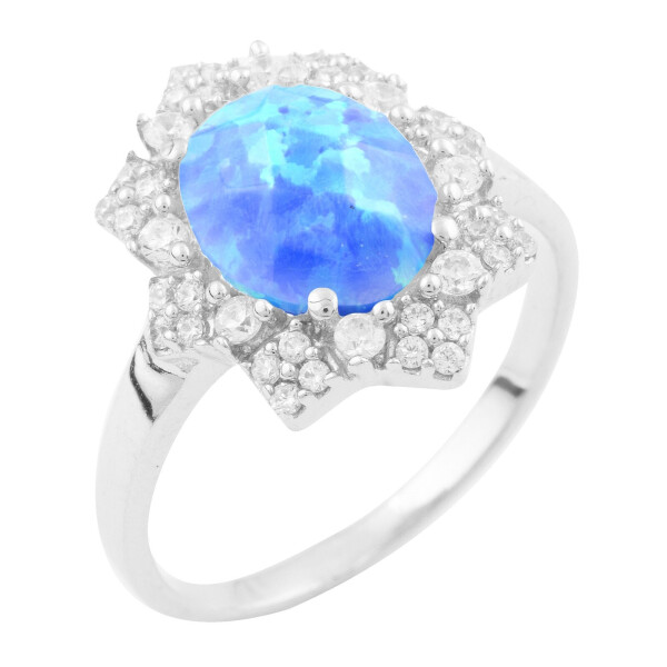 Кольцо из серебра с куб. циркониями и опалом, размер 17.5 (1432341)