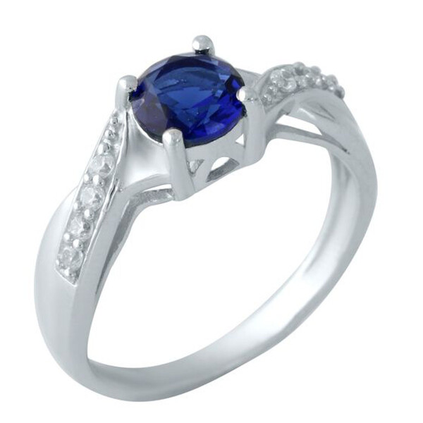 

Кольцо из серебра с куб. циркониями и сапфиром (синт.), размер 18 (1664323)