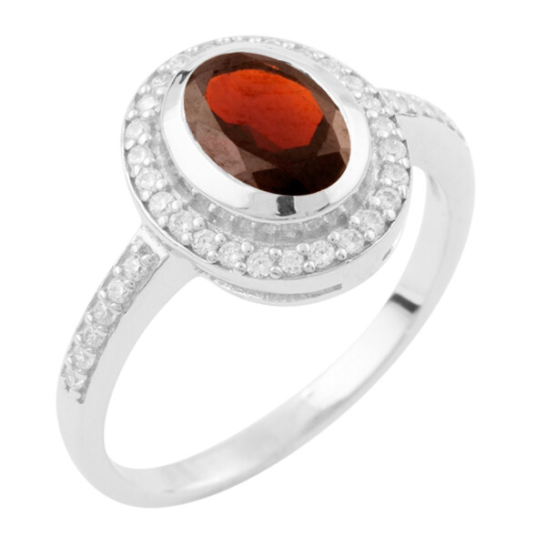 Кольцо из серебра с гранатом и куб. циркониями, размер 16.5 (1729845)