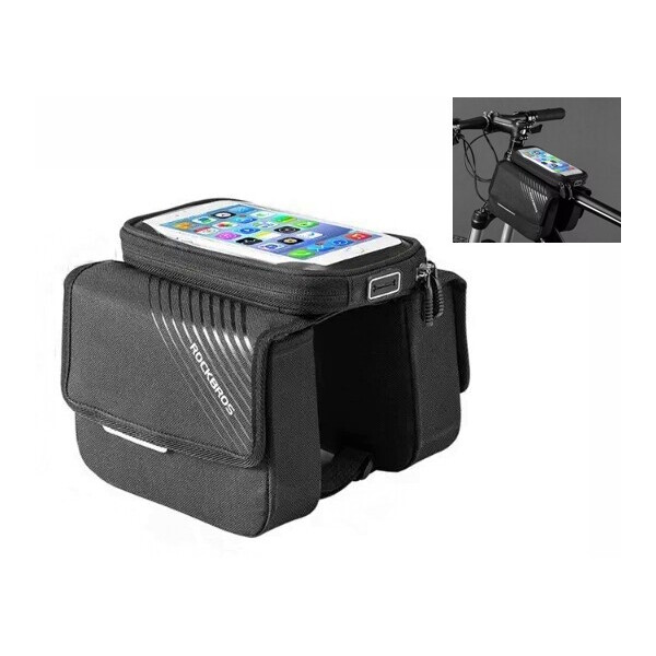 

Велосипедная сумка с боковыми отсеками на раму велосумка с прозрачным сьемным отделением для телефона RB (45821)