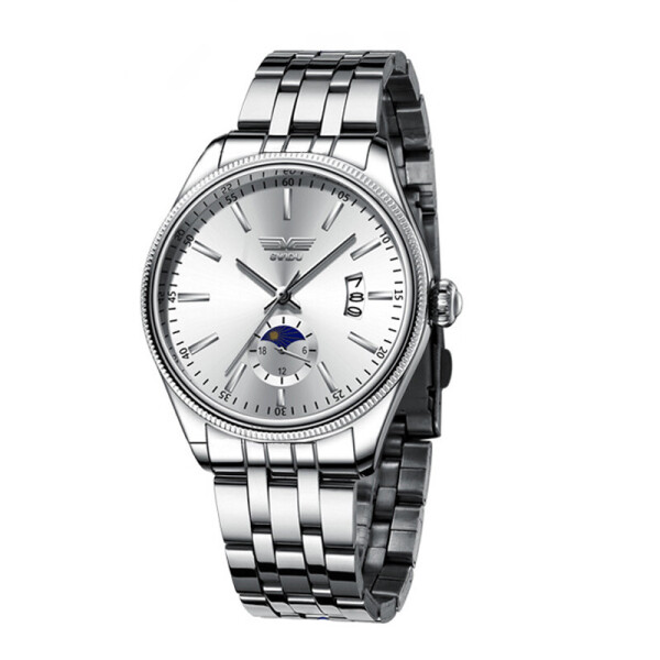 

Часы мужские SWIDU SWI-028 Silver + White наручные бизнес-аксессуар с стальным ремешком нержавеющая сталь