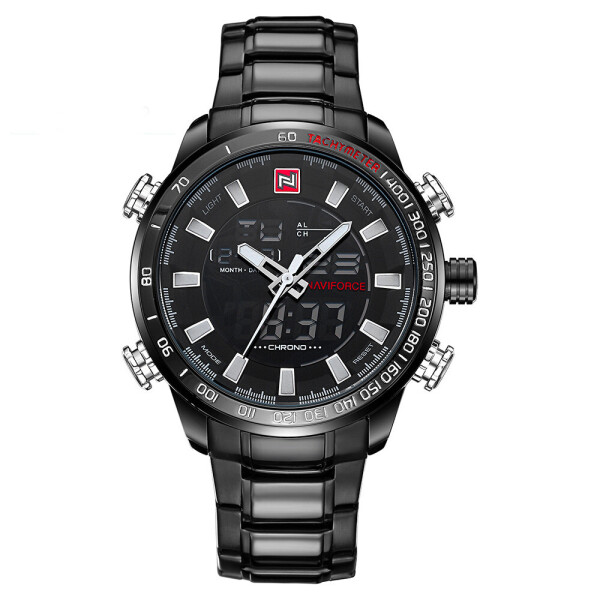 

Часы мужские NAVIFORCE 9093 Black кварцевые с стальным ремешком фирменные нержавеющая сталь спортивные