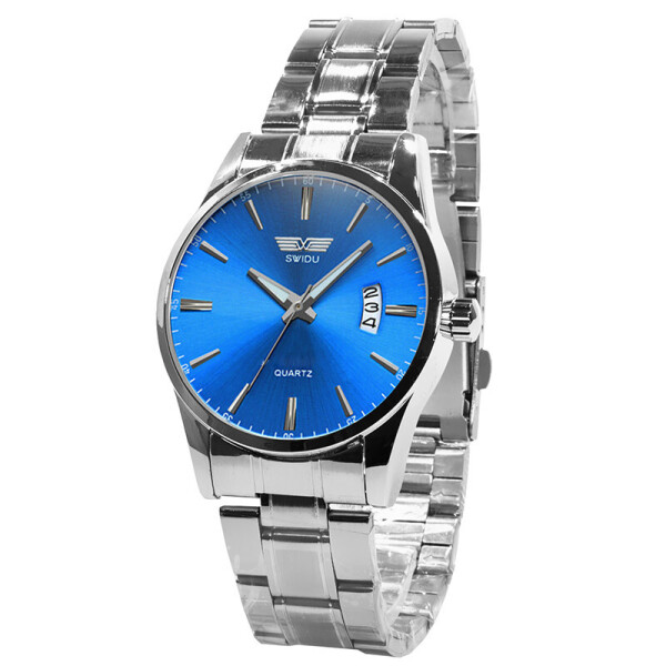 

Кварцевые часы SWIDU SWI-021 Silver + Blue нержавеющий стальной корпус Quartz мужские