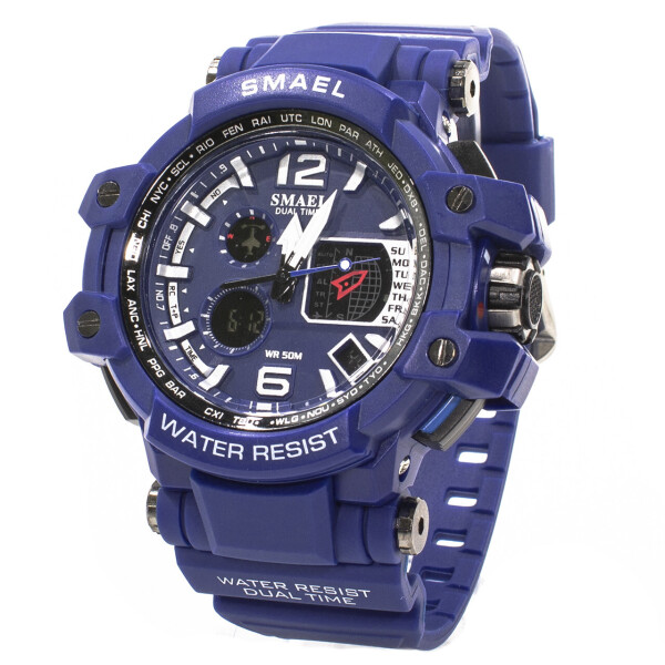 

Мужские часы Smael 1509 Blue с нержавеющей стали круглым дисплеем хронометр календарь влагозащищенные