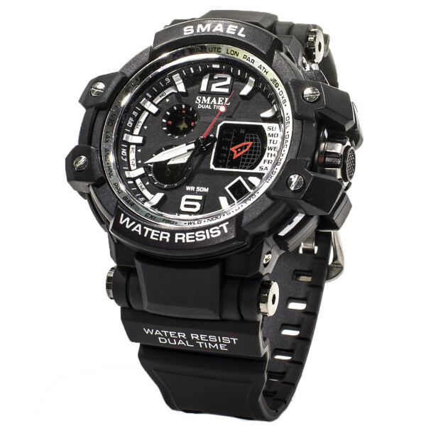 

Часы Smael 1509 Black мужские спортивные влагозащищенный двойной дисплей электронные часы круглый циферблат