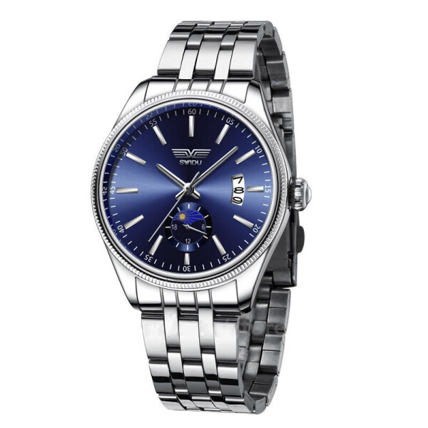 

Часы мужские SWIDU SWI-028 Silver + Blue наручные бизнес-аксессуар с стальным ремешком нержавеющая сталь