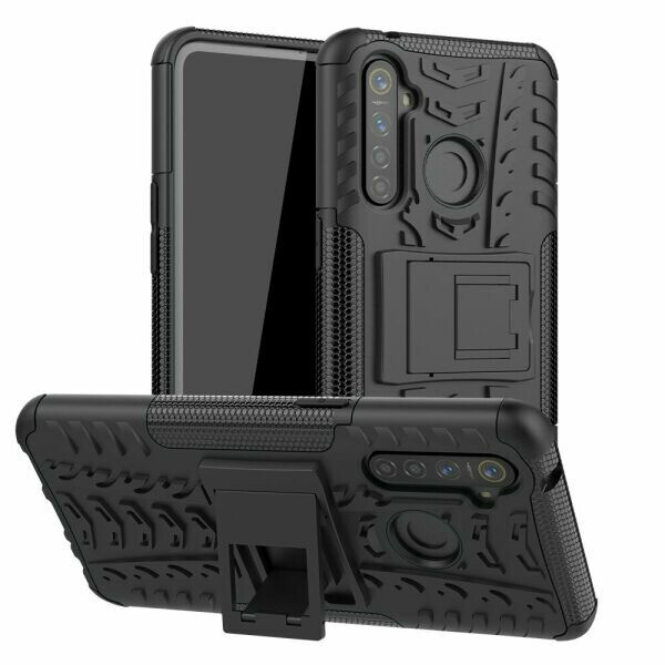 

Чехол Armored для Realme 5 Pro противоударный бампер с подставкой черный