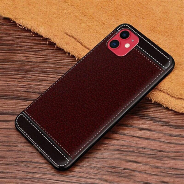 

Чехол Litchi для Apple Iphone 11 силикон бампер с рифленой текстурой темно-коричневый