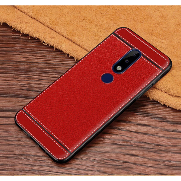 

Чехол Litchi для Nokia 5.1 Plus / Nokia X5 (TA-1109) силикон бампер с рифленой текстурой красный