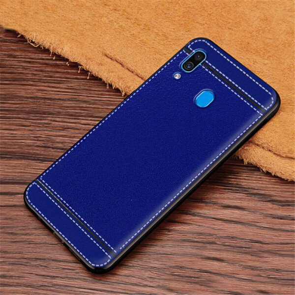 

Чехол Litchi для Samsung Galaxy A20 2019 (A205) силикон бампер с рифленой текстурой Синий