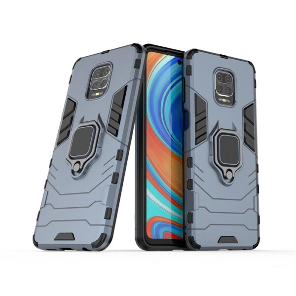 

Чехол Ring case для Xiaomi Redmi Note 9S бронированный бампер с кольцом темно-синий