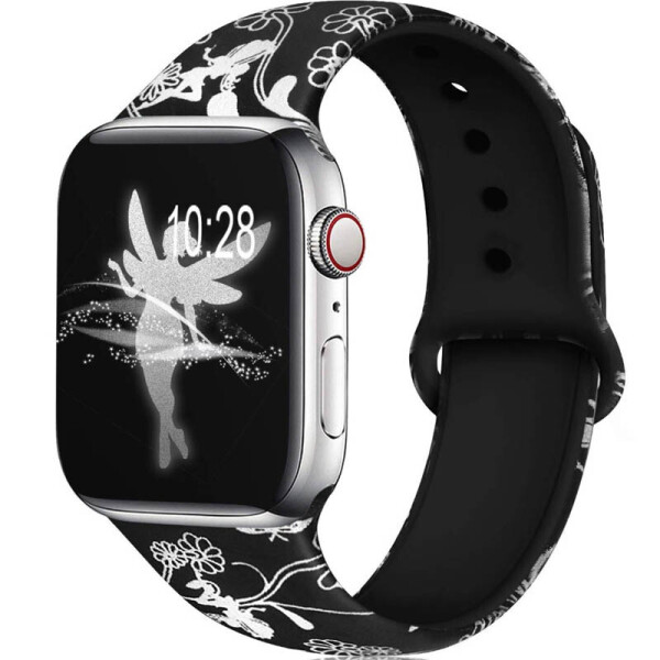 

Силиконовый ремешок с рисунком для Apple watch 38mm / 40mm (Черный/Цветы) (905435)
