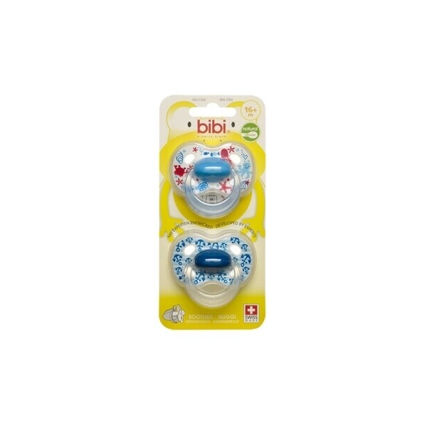 

Пустышка Bibi Duo Natural Играй с нами, 16+ мес., 2 шт., голубой с синим (115174)