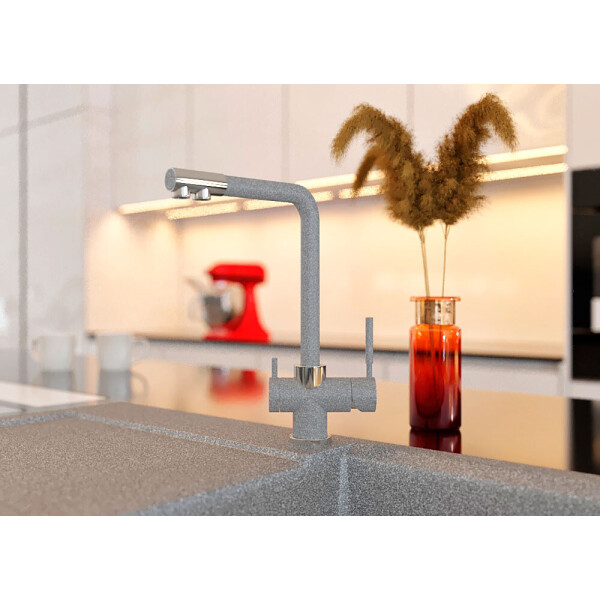 

Смеситель кухонный с подключением к фильтру KAHER ZEGOR 12 серый