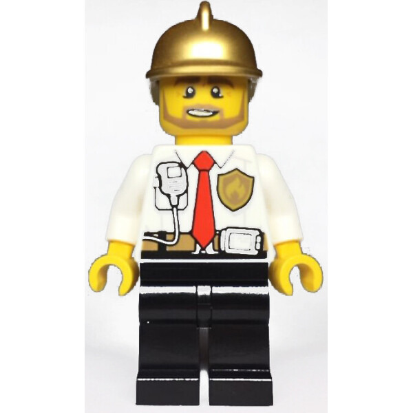 

LEGO City Fire - White Shirt with Tie and Belt and Radio, Black Legs, Gold Fire Helmet (cty0973)